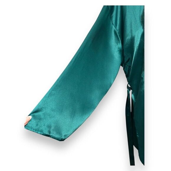 Victoria’s Secret OS Satin Kimono Robe Emerald Green Lace Trim Gold Label VTG - Picture 10 of 14